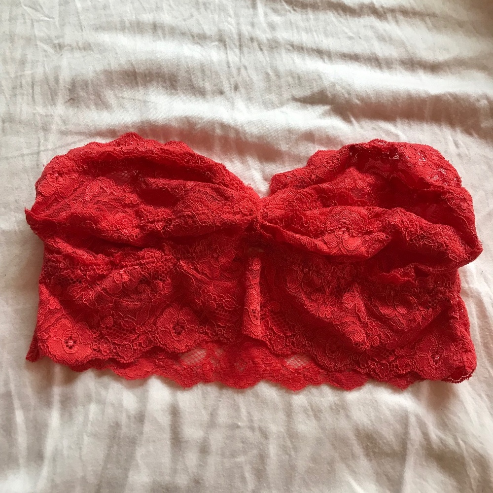 Strapless Lace Bandeau Bra Scarlett Red Women’s Size Small 32/34 a-b